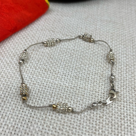 Vintage 1980s-90s Gold & Silver-Tone Beaded Cord Bracelet - Picture 4 of 14